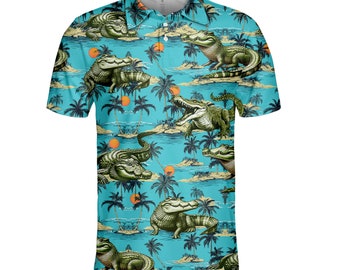 Alligator Polo Shirt For Men, Tropical Alligator Shirts For Men, Mens Short Sleeve Polo Shirt, Mens Golf Polo Shirt, Golf Gifts for men