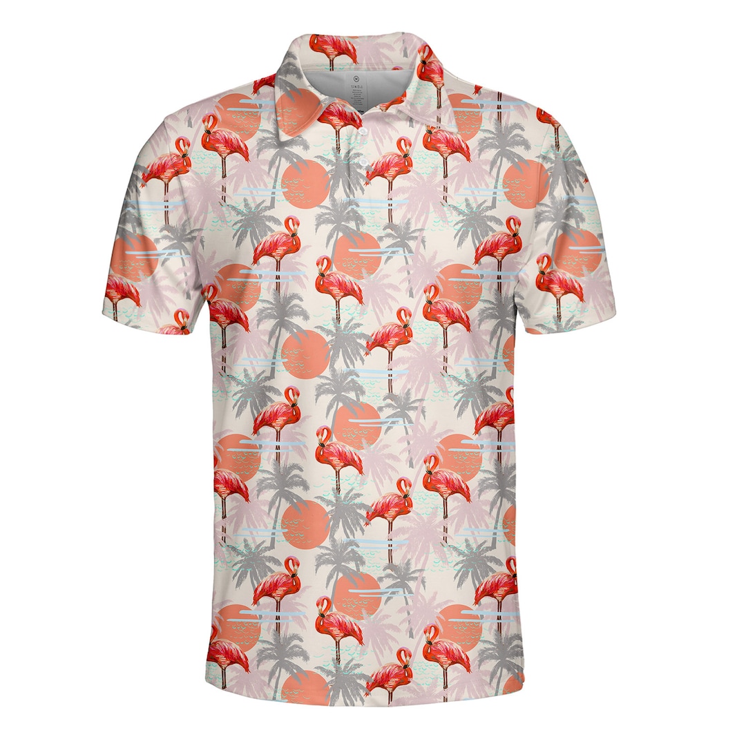 Tropical Flamingo Print Men's Golf Shirts