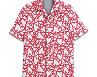 Valentine Hearts Hawaiian Shirt For Men Women, Valentine’s Day Shirt, Heart Pattern Button Down Short Sleeve, Valentine Gifts, Love Shirt