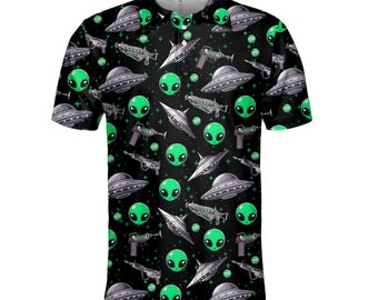 Alien Polo Shirts for Men Women, Alien Golf Player Tropical Golf Polo Shirt Mens Button Down Short Sleeve, Space Shirts For Men