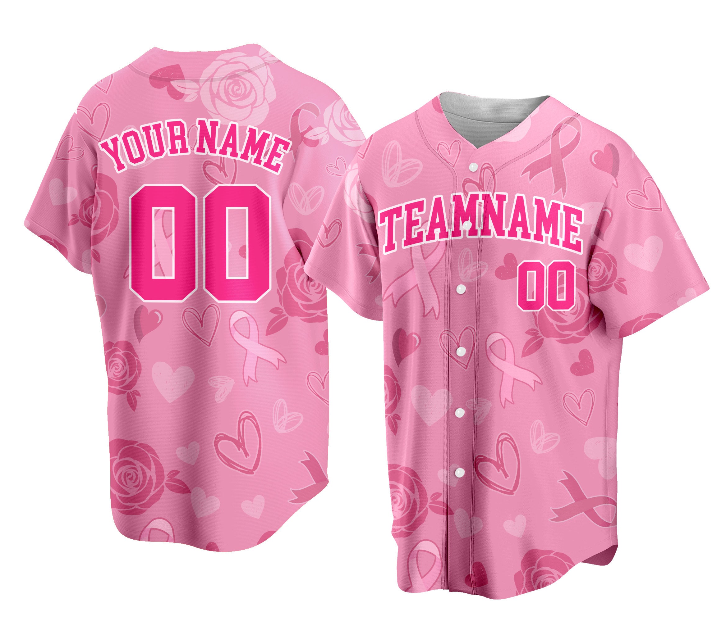 Pink Ribbon Baseball Jersey, Custom Team Name And Number Baseball Jersey