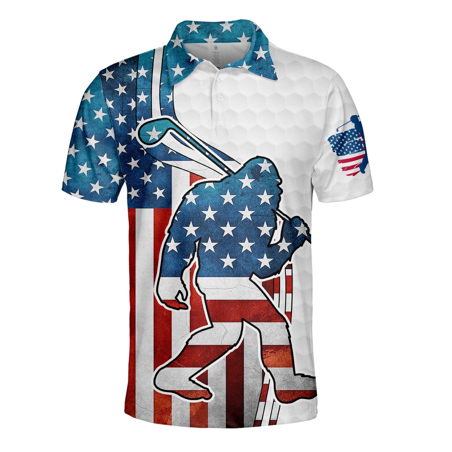 Bigfoot Golf American Flag Polo Shirt Swing Swear Drink Repeat Golf Player Patriotic Golf Polo Shirt