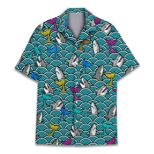 Shark Hawaiian Shirt For Men Women, Shark Shirt Men Summer Beach Button Down Short Sleeve, Shark Gifts For Men, Aloha Shirt, Summer Vibes