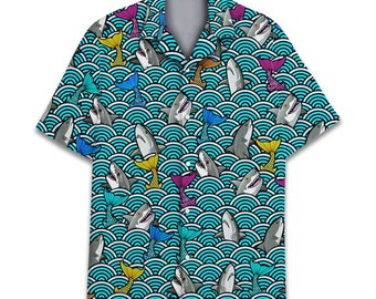 Shark Hawaiian Shirt For Men Women, Shark Shirt Men Summer Beach Button Down Short Sleeve, Shark Gifts For Men, Aloha Shirt, Summer Vibes