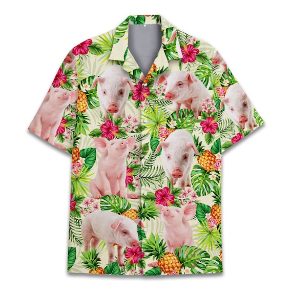 Tropical Pig Hawaiian Shirts for Men Women, Pig Lover Aloha Summer Beach  Animal Shirt Button Down Short Sleeve, Pig Shirt for Men 