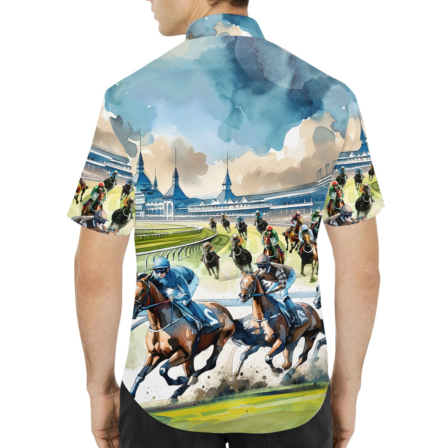 Horse Racing Hawaiian Shirt For Men Women, Horse Gifts For Men, Horse Lovers Button Down Short Sleeves, Kentucky Derby Hawaiian Shirt