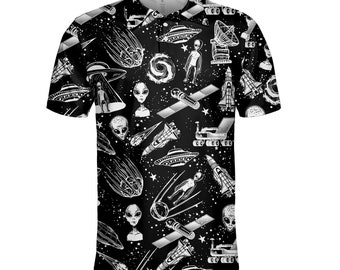 Alien und Raumschiffe Poloshirts für Männer Frauen, Alien Golfspieler Poloshirt Herren Kurzarm, Space Shirts für Männer, Herren Golf Poloshirt