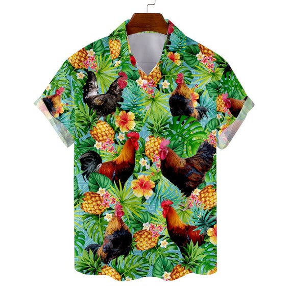 Tropical Chicken Hawaiian Shirts for Men Women, Chicken Lover Aloha Summer  Beach Animal Shirt Button Down Short Sleeve 