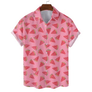 Watermelon Hawaiian Shirts For Women Men - Pink Watermelon Summer Aloha Shirt Button Down Short Sleeves, Fruit Hawaiian Shirt, Fruit Lovers