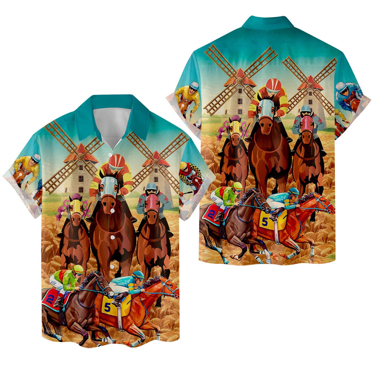 Horse Racing Hawaiian Shirt For Men Women, Horse Painting Shirt, Horse Gifts For Men Horse Lovers Button Down Short Sleeves