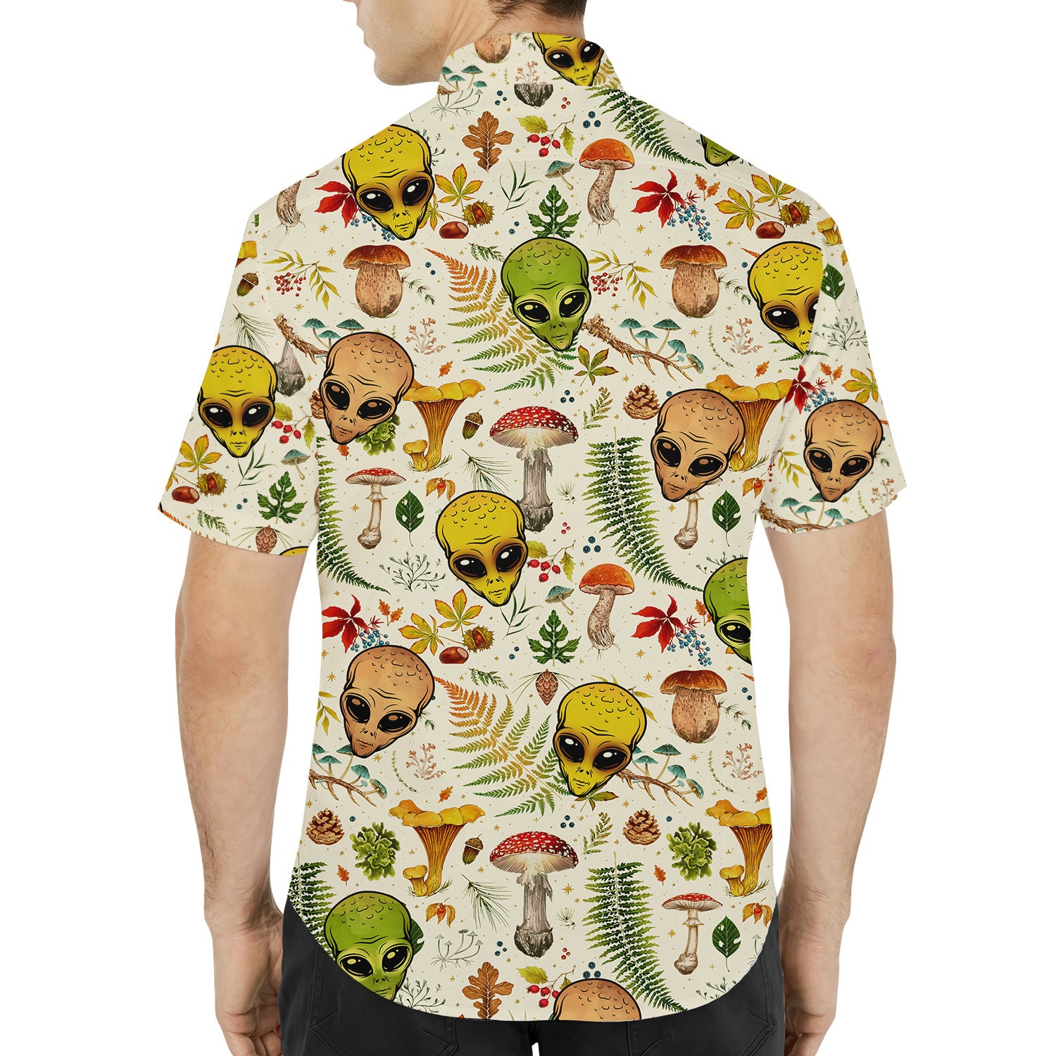 Mushroom And Alien Hawaiian Shirt - Mushroom Gift