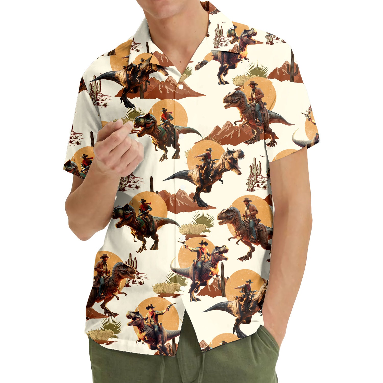 Retro Cowboy Mens Hawaiian Shirt Button Down