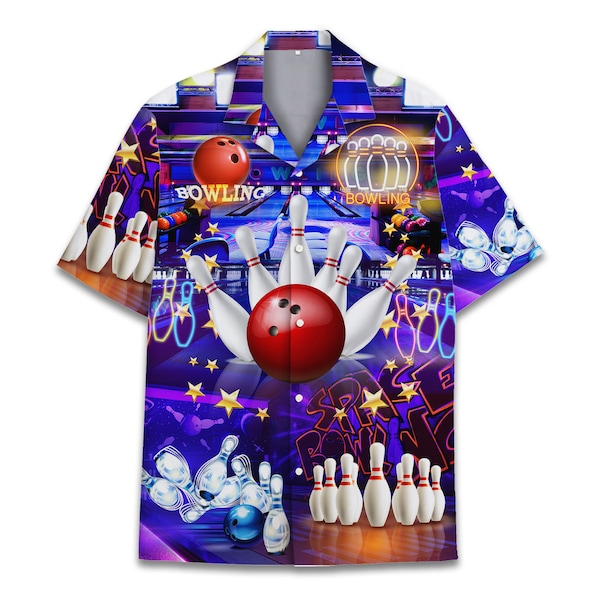 Bowling Hawaii Hemden für Männer, lustiges Bowling Shirt für Männer Button Down, Geschenk für Bowling Liebhaber Bowling Spieler, Bowling Party Shirt für Männer