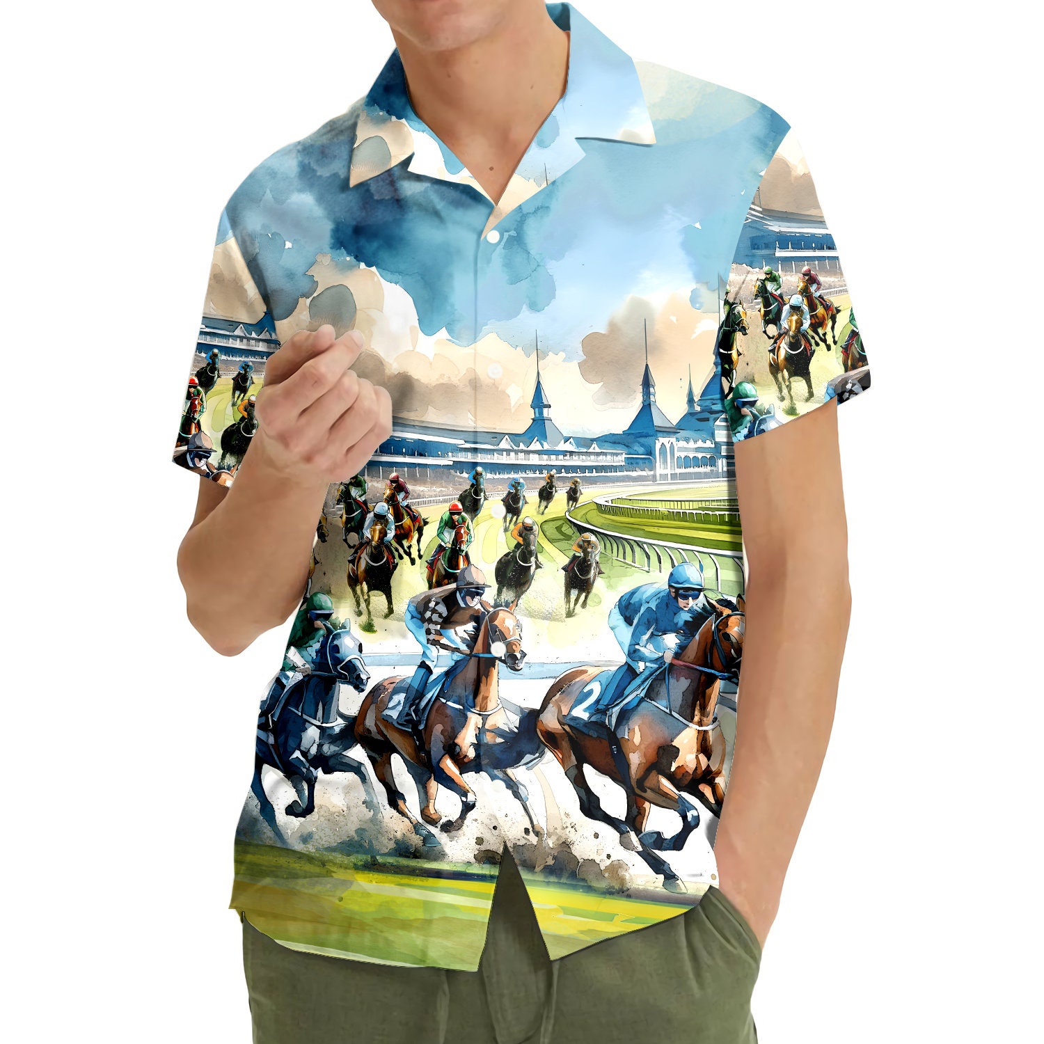 Horse Racing Hawaiian Shirt For Men Women, Horse Gifts For Men, Horse Lovers Button Down Short Sleeves, Kentucky Derby Hawaiian Shirt
