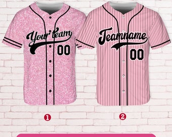 Custom Team Name And Number Baseball Jersey, Personalized Glitter Pink Baseball Jersey Shirt, Baseball Jersey Uniform For Baseball Fan Lover