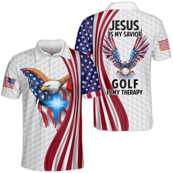 American Eagle Golf Polos pour hommes, US Flag Golf Players Button Down Short Sleeve, Patriotic Golf Shirts pour hommes, Golf Gifts For Men