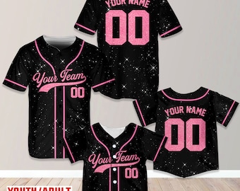 Custom Team Name Number Baseball Jersey, Personalized Glitter Baseball Jersey, Baseball Jersey Uniform (Printed Glitter, Not Glitter Fabric)