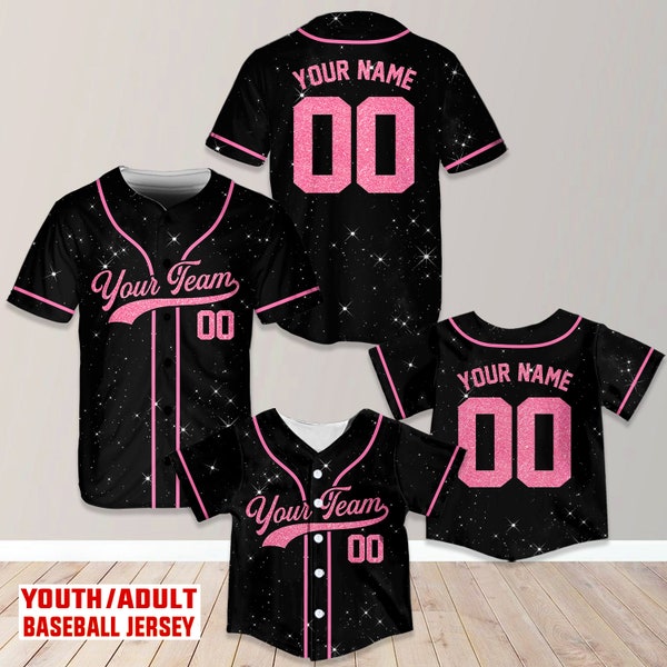 Custom Team Name Number Baseball Jersey, Personalized Glitter Baseball Jersey, Baseball Jersey Uniform (Printed Glitter, Not Glitter Fabric)