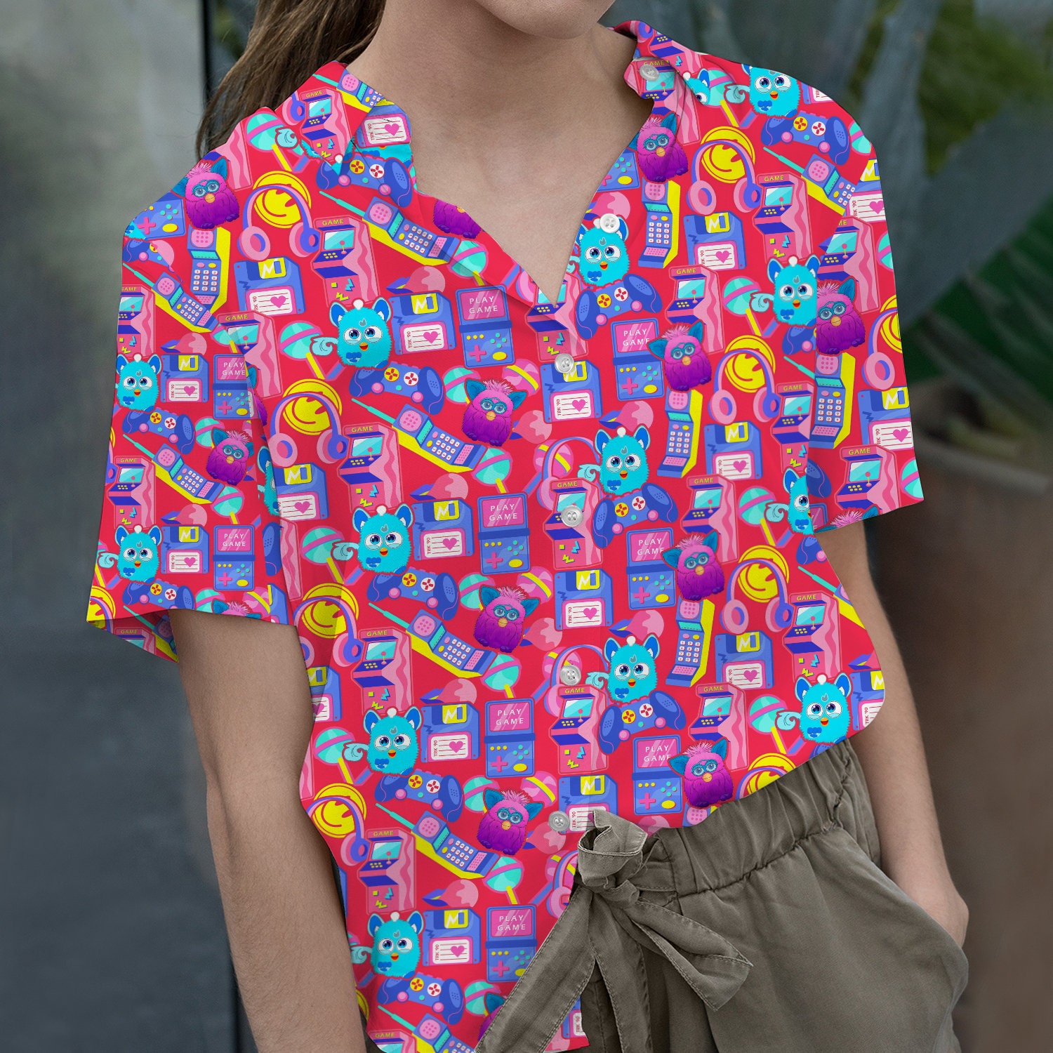 Discover Camisa Hawaiana Rosa con Botones Unisex