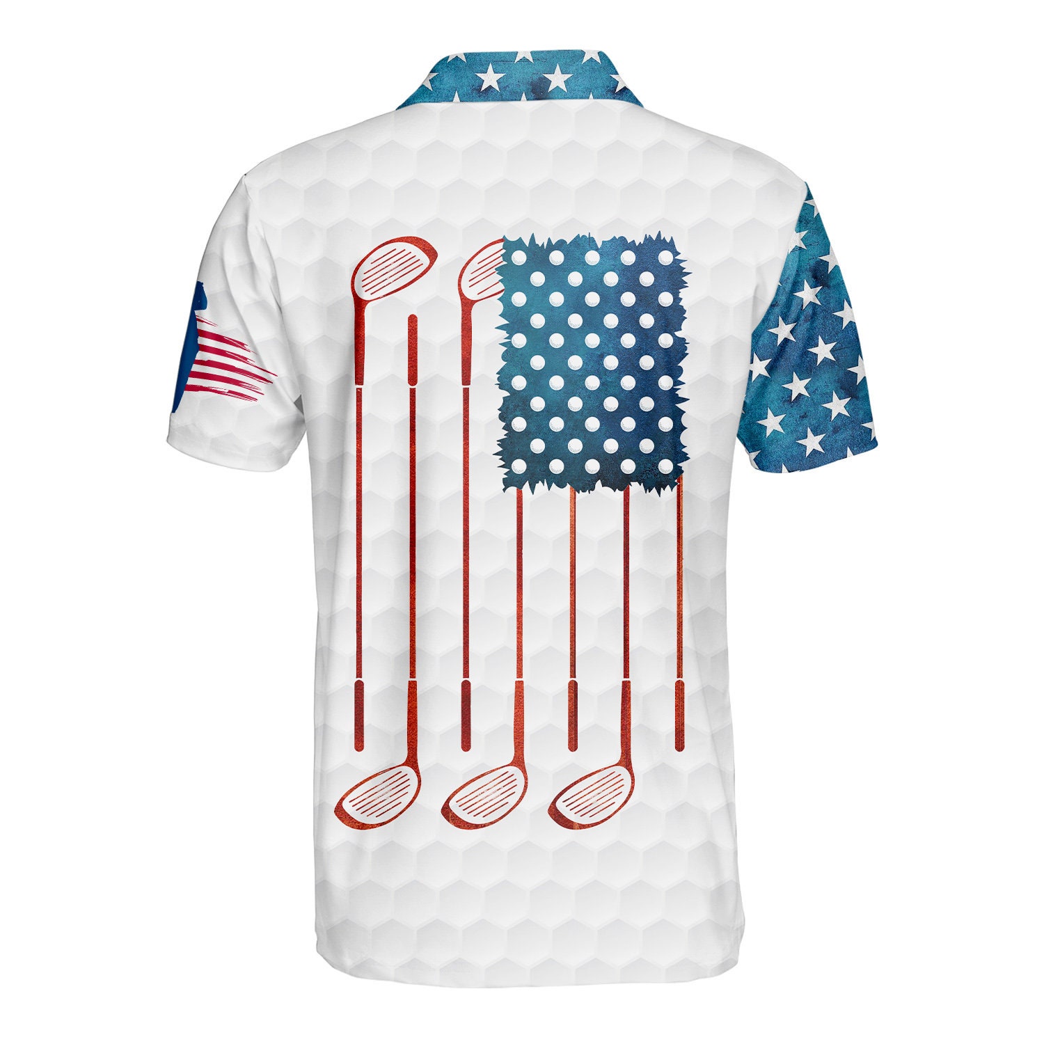 Bigfoot American Flag Golf Polo Shirts for Men, Bigfoot Sasquatch Golf Player