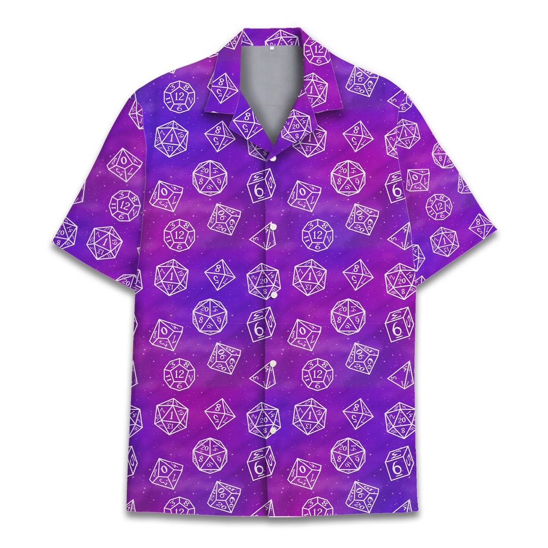 Pink Blue Dice Hawaiian Shirts for Men, Dnd RPG Dice Shirt Hawaiian Button Down Short Sleeve
