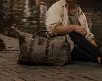 Humber Duffel Bag | Waxed Canvas Leather Travel Holdall | Carry On Luggage Duffle Bag | Large Weekend Overnight Holdall | Gift for Him