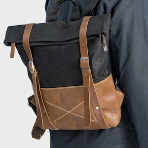 Waxed Canvas Backpack | Vintage Backpack | Black Backpack | Gift for Him | Gift for Her | Back to School | Gift for Him | University Bag