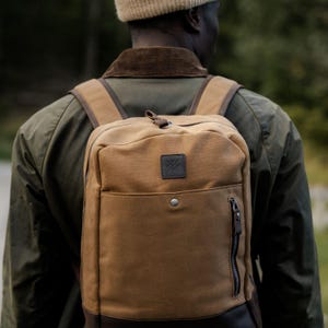 Waxed Canvas Backpack | Reclaimed Leather Backpack | Vintage Travel Rucksack | Work College Laptop Bag for Men & Women | Gift For Him