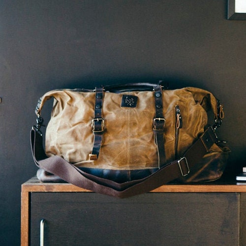 canvas leather duffle bag