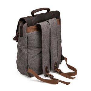 Tamar Canvas Backpack Heavy-Duty Canvas Rucksack Reclaimed Leather Vintage Backpack Canvas Bag Brushed Grey Unisex image 5