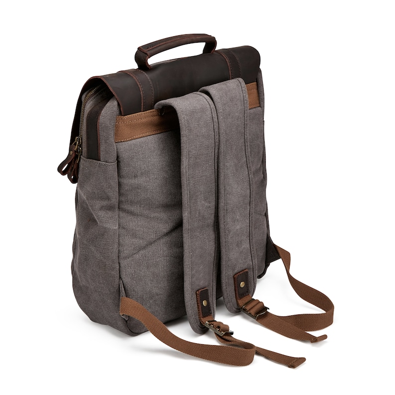 Tamar Canvas Backpack Heavy-Duty Canvas Rucksack Reclaimed Leather Vintage Backpack Canvas Bag Brushed Grey Unisex image 5