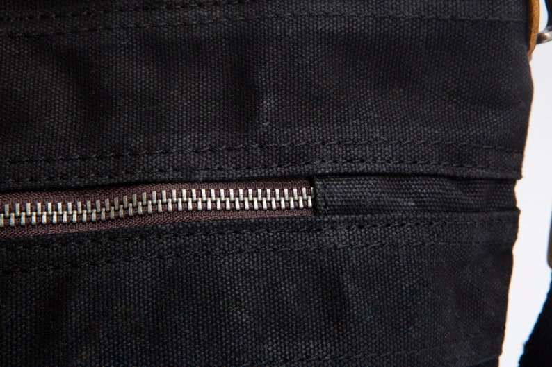 Work Satchel Messenger Bag Wax Canvas Laptop Bag Black Work Bag Briefcase Waxed Bag Commuter Bag Gift for Him Gift for Her image 5
