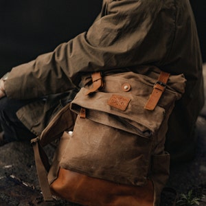 Taw Rolltop Backpack | Waxed Canvas Leather Backpack | Vintage Reclaimed Leather Backpack | Retro Rucksack | Unisex Backpack | Gift for Him