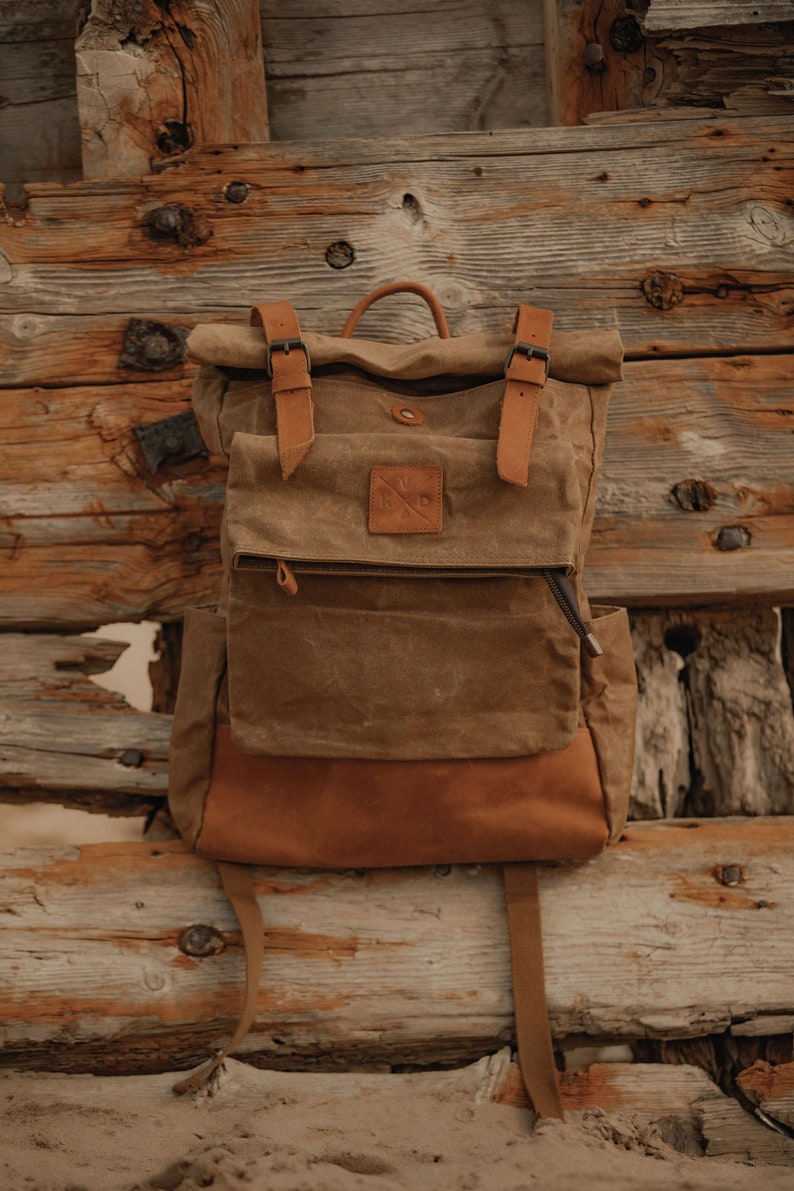 Taw Weekend Backpack Commuter Rolltop Backpack Waxed Canvas Rucksack Water Resistant Backpack Unisex rucksack image 9