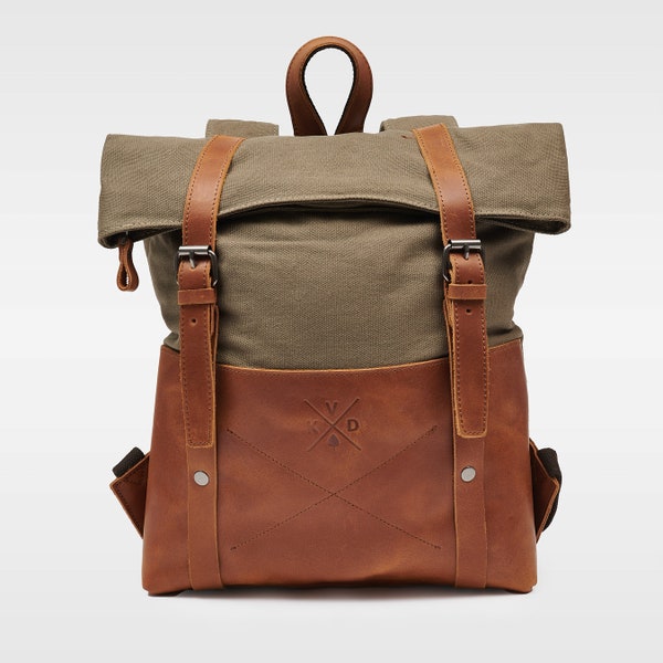 Witham Canvas Backpack | Durable Leather Rucksack | Modern 17in Laptop Bag | Travel Bag | Adjustable Unisex Backpack