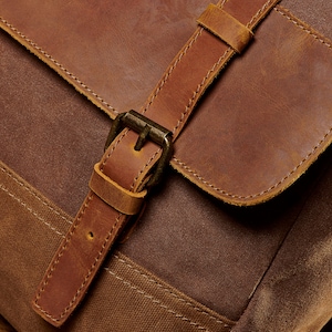 Medway Brown Leather Satchel Bag Waxed Canvas Messenger Bag Leather Laptop Bag Commuting Shoulder Bag Gift for Him Gift for Her image 4