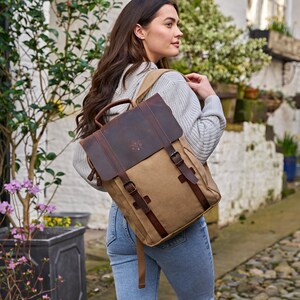 Tamar Brown Canvas Backpack | Canvas Vintage Rucksack | Reclaimed Leather Backpack | Canvas Rucksack | Canvas Bag Brown | Gift for Him