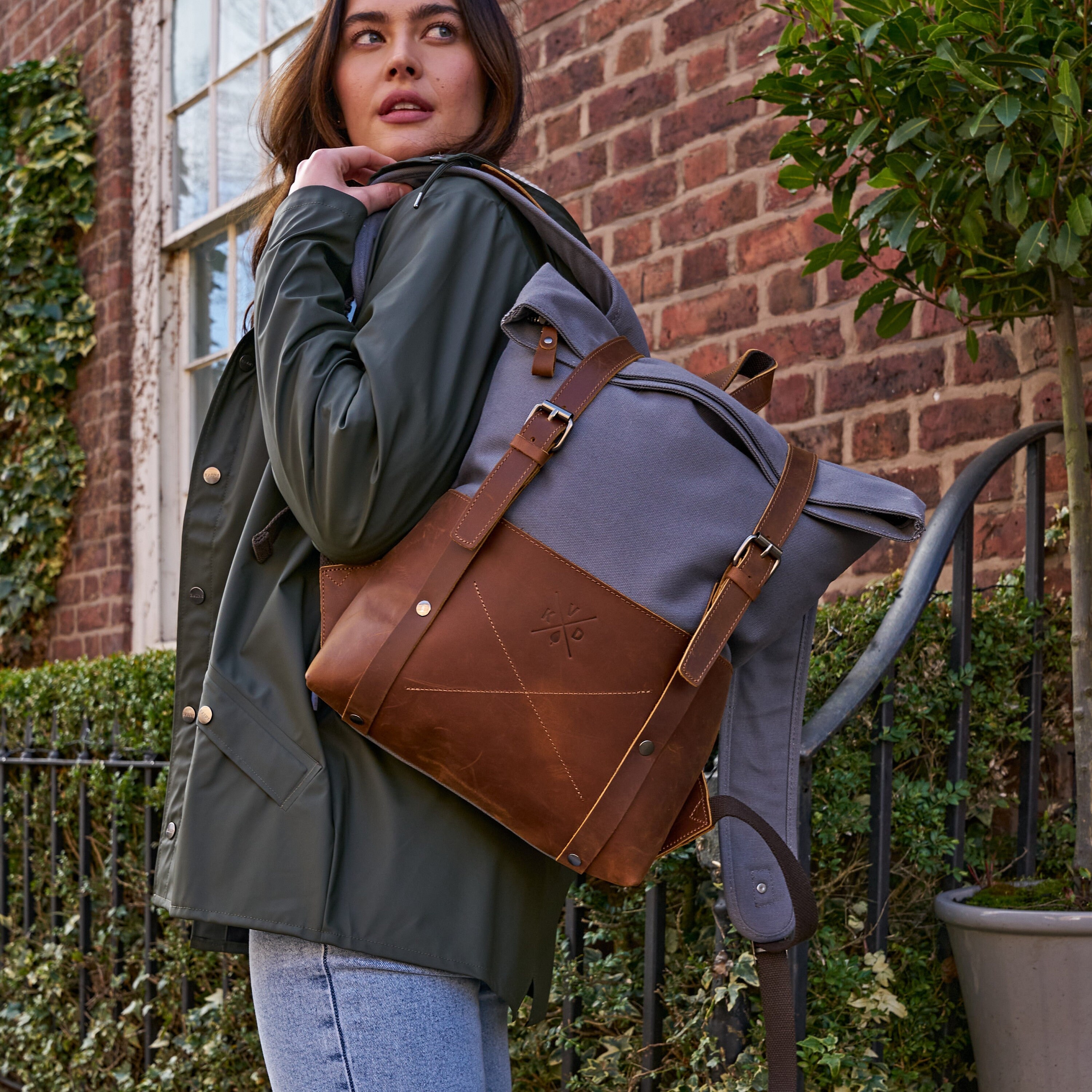 Reclaimed Leather and Canvas Backpack | Men Women Backpack 