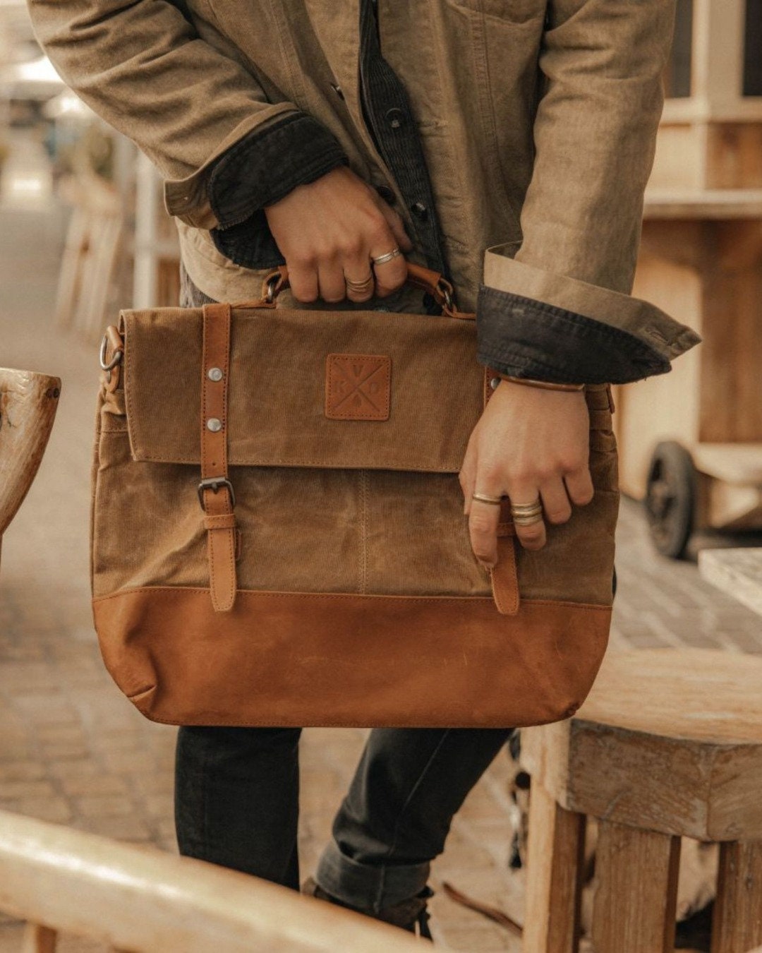 Waxed Canvas Leather Bag Canvas Messenger Bag Mens The Grantham
