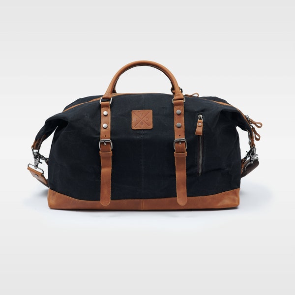 Humber Black Unisex Large Duffle Bag | Durable Leather Holdall Bag | Water Resistant Travel Bag | Adjustable Weekend Bag | Gift for Him