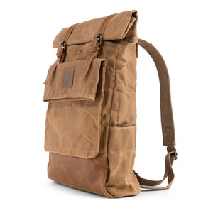 Taw Weekend Backpack Commuter Rolltop Backpack Waxed Canvas Rucksack Water Resistant Backpack Unisex rucksack image 4