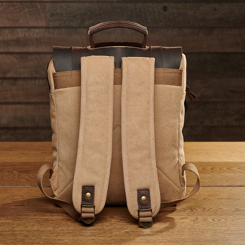 Tamar Brown Canvas Backpack Canvas Vintage Rucksack Reclaimed Leather Backpack Canvas Rucksack Canvas Bag Brown Gift for Him image 5