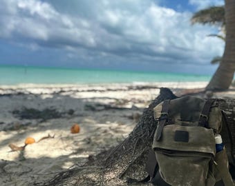 Groene canvas rugzak – gewaxte leren rugzak | Wandel-, laptop- en reistas heren | Perfecte avonturentas | Universiteit