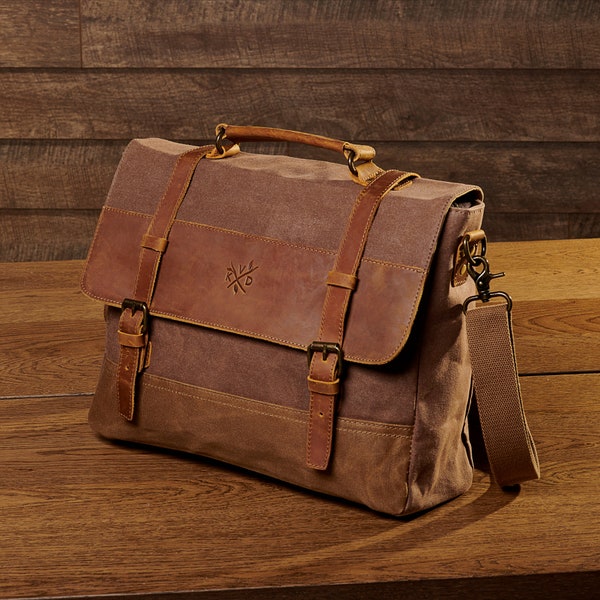 Bolso satchel de cuero marrón Medway / bolso mensajero de lona encerada / bolso portátil de cuero / bolso de hombro de viaje / regalo para él / regalo para ella