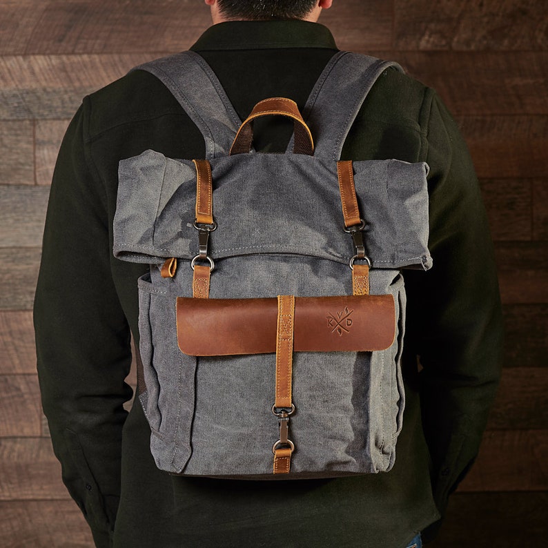 Heavyduty Canvas Backpack Grey Rucksack Vintage Distressed Etsy