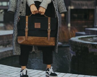 Mersey Messenger Bag | Leather Canvas Bag | Stylish 16inch Laptop Bag | Aesthetic Travel Bag | Water Resistant Weekend Bag | Gift for Him