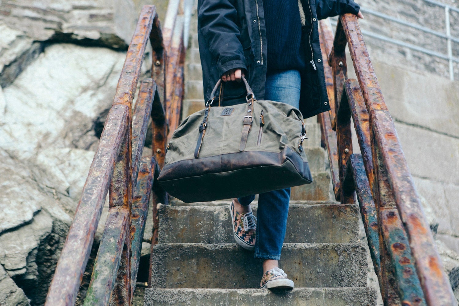 canvas leather duffle bag
