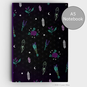 Notebook A5-&quot;Herbal Black Tea Pattern&quot;-Lined pages-Sacred geometry-Meditation-Shamanic-Visionary art