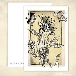 Mini Impressões-"Flor na minha mão"-Cartões postais-Tatuagem-Old school-Vintage