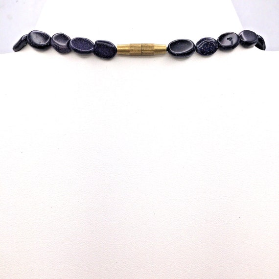 Vintage Blue Goldstone Glass Beaded Necklace Bras… - image 2